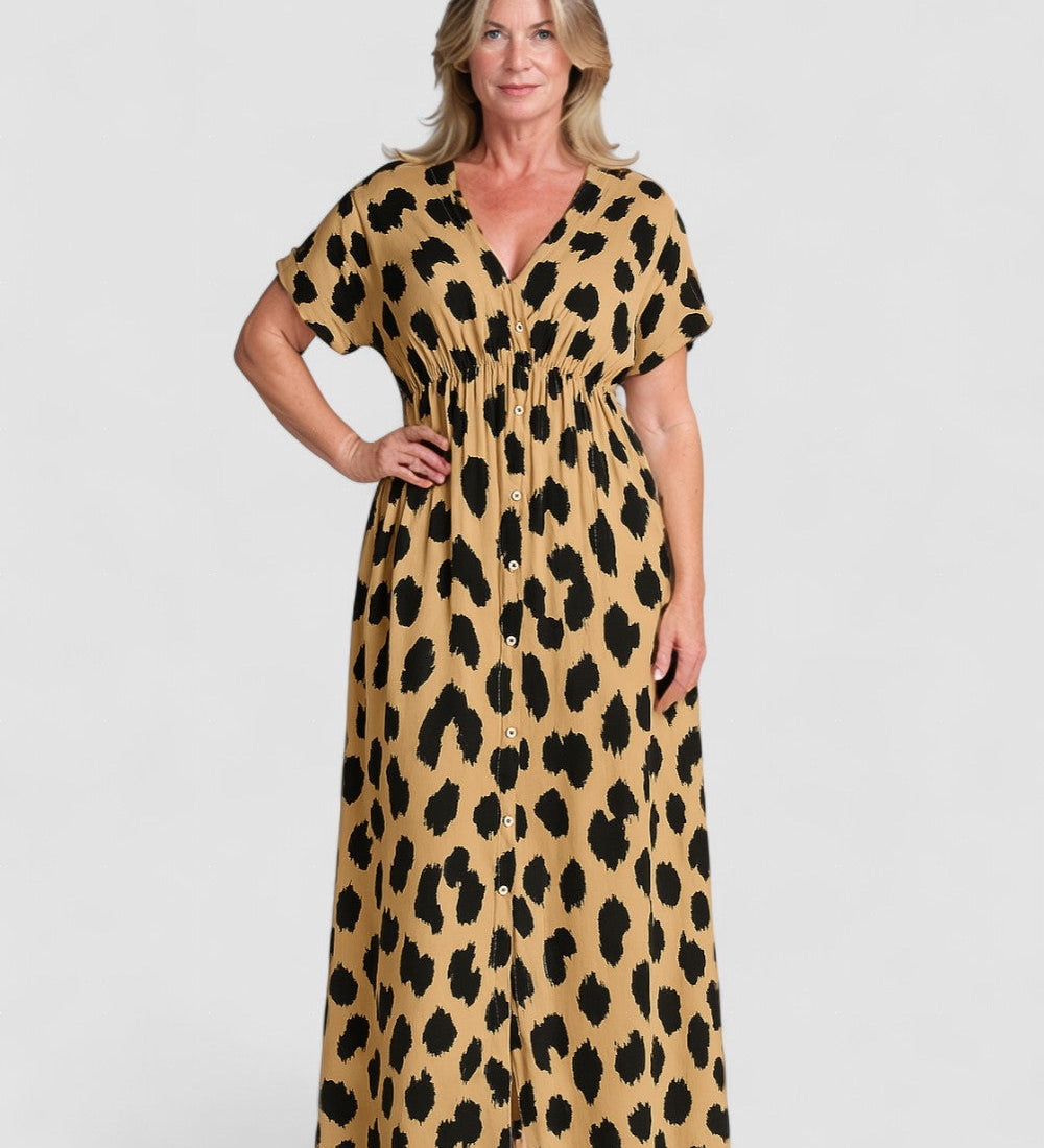 Dámské maxi šaty s leopardím vzorem