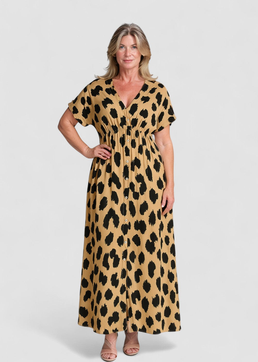 Dámské maxi šaty s leopardím vzorem