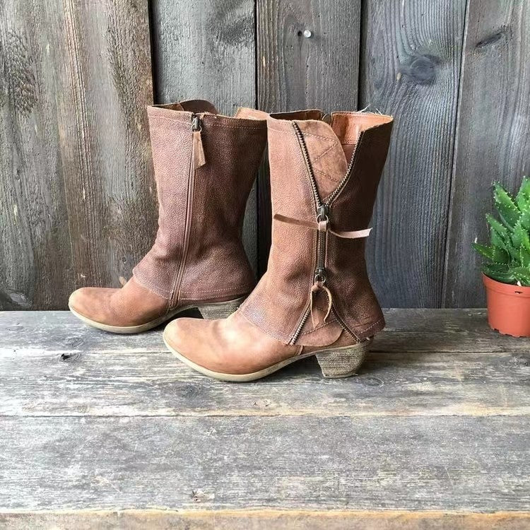 Dámské kozačky na zip, s knoflíky