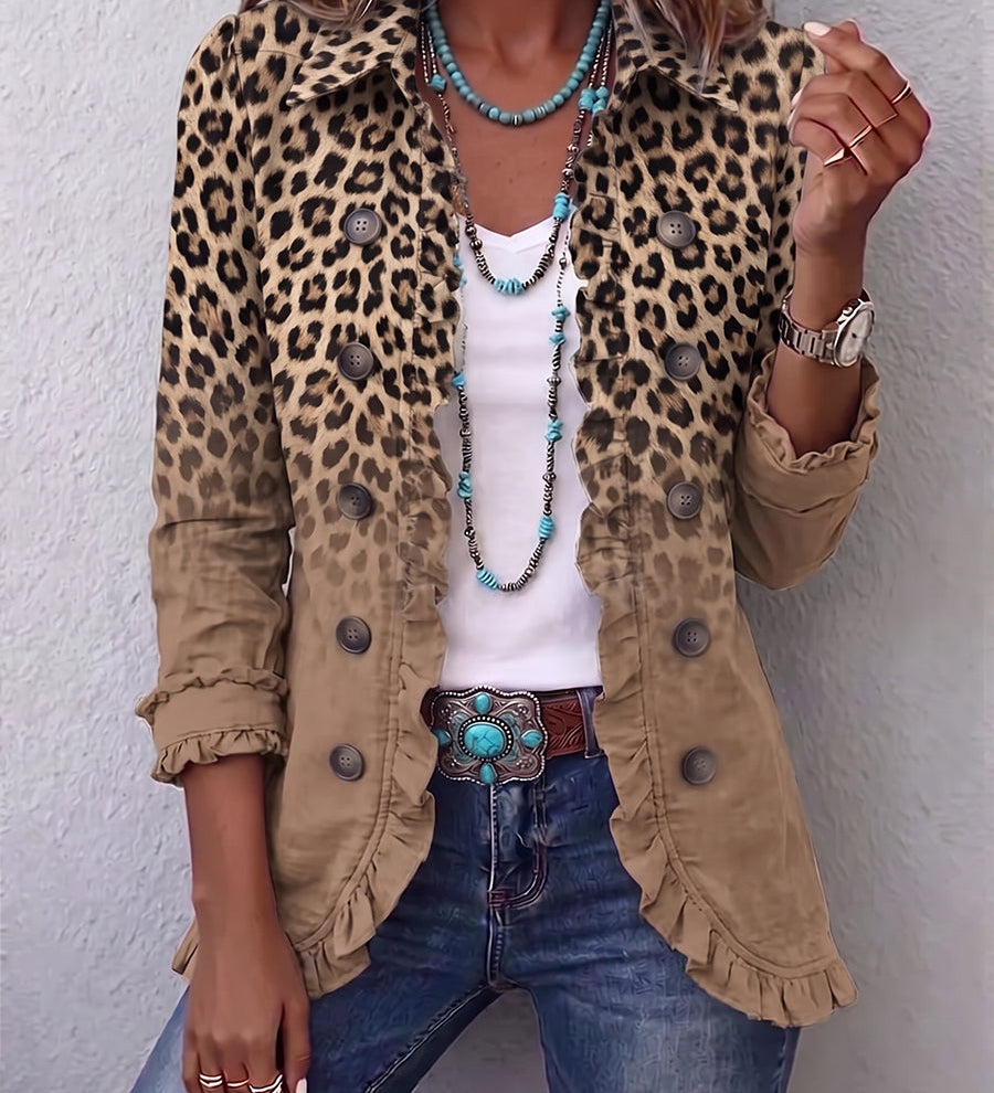 Dámské sako ve vintage stylu s leopardím vzorem